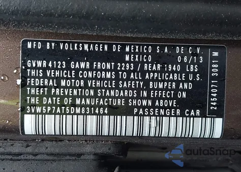 2013 Volkswagen Beetle 2.5L из США, поврежденный, VIN 3VW5P7AT5DM831464